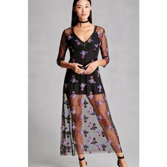 NWT RD & KOKO Embroidered Sheer Mesh Slip Dress Size M - Picture 5 of 8